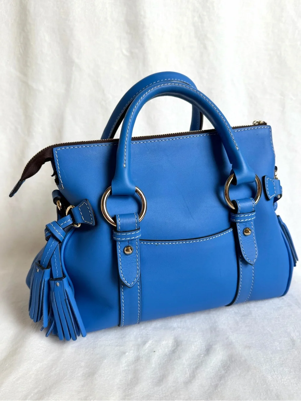 Dooney & Bourke Marine Blue Penrose Satchel 30 With Pocket Italian Leather Bag - Picture 3 of 11